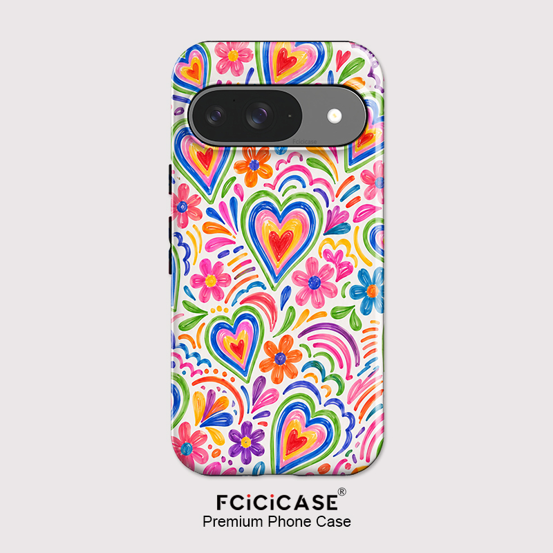 Google Pixel 9 Pro - เคสโทรศัพท์ Fcicicase ลายหัวใจดอกไม้ สำหรับ Google Pixel